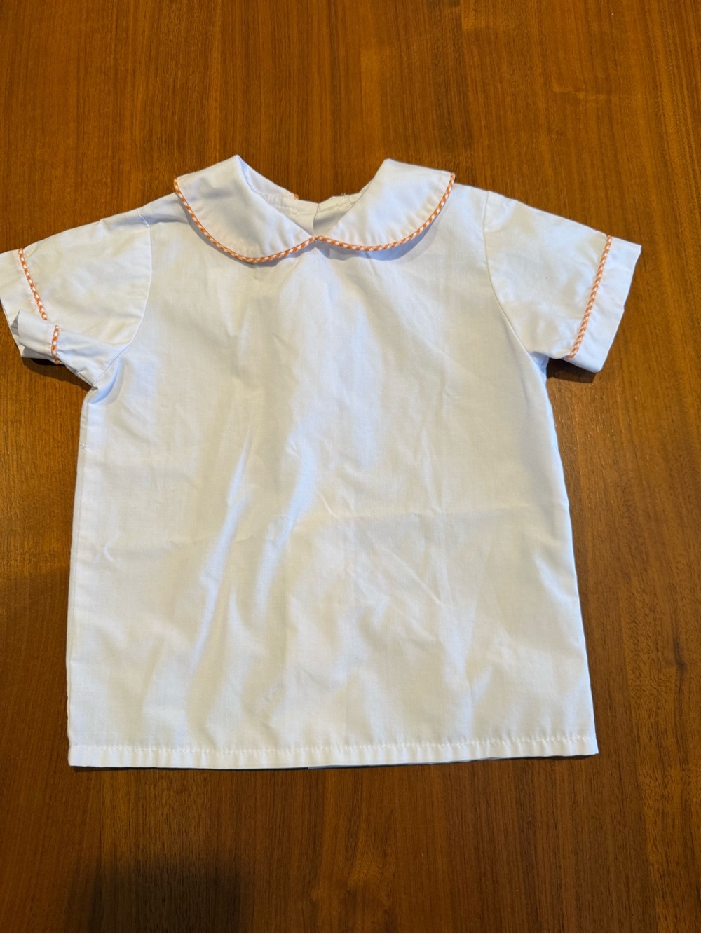 Girls' White Peter Pan Collar Shirt with Orange Edge Trim